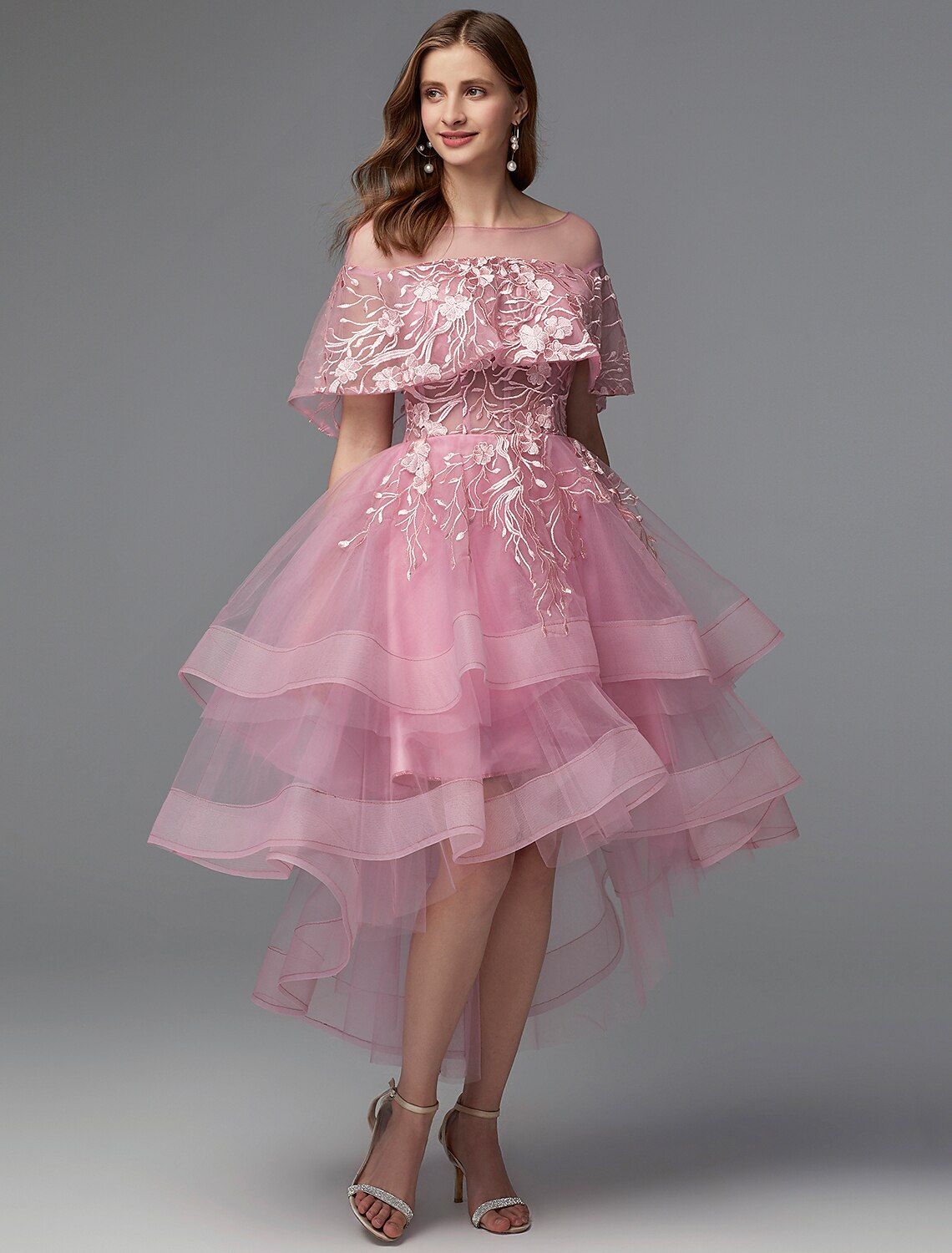 Abito elegante a trapezio per le feste, da invitata a un matrimonio, asimmetrico, senza maniche, con scollo a V, allacciatura posteriore in pizzo e inserto in pizzo 2025